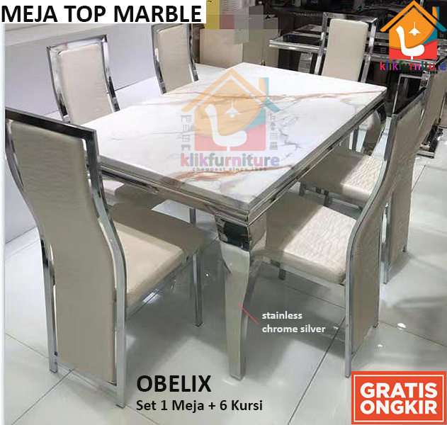 Set Meja Makan Marmer Marble 6 Kursi Import ASTERIX / OBELIX / ROMANIX
