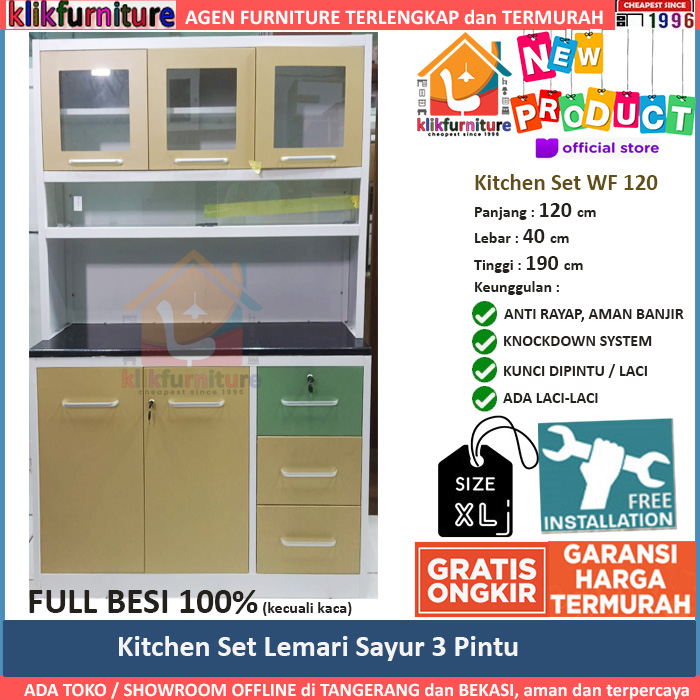 Lemari Sayur Besi Kitchen Set Besi Rak Dapur FULL BESI 3 Pintu WF120
