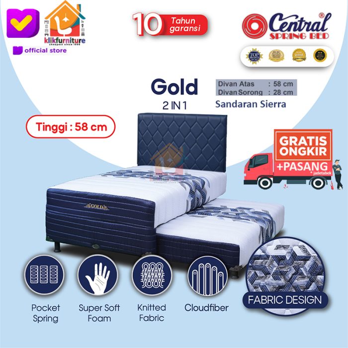 (1 Set) Gold 2in1 Two in One Sandaran Sierra Central Springbed