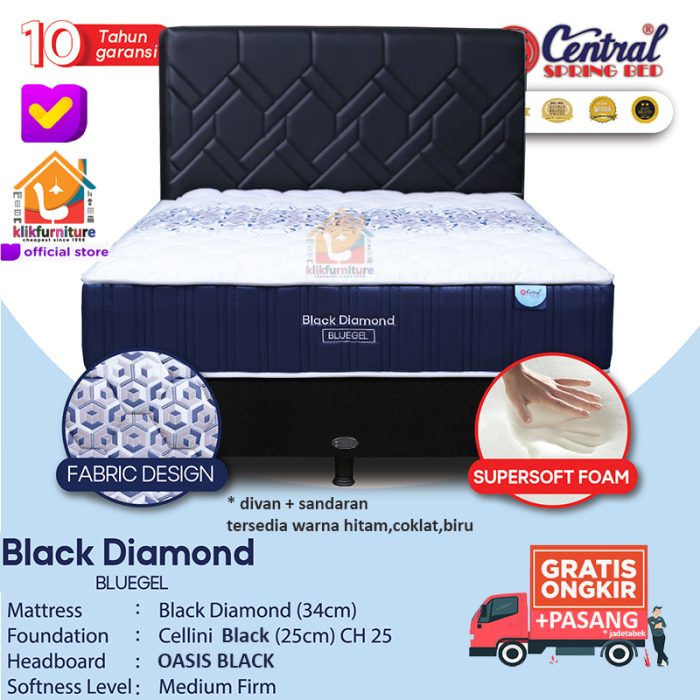 (1 Set) Springbed Central Black Diamond 3 Zone Pocket Hb Oasis