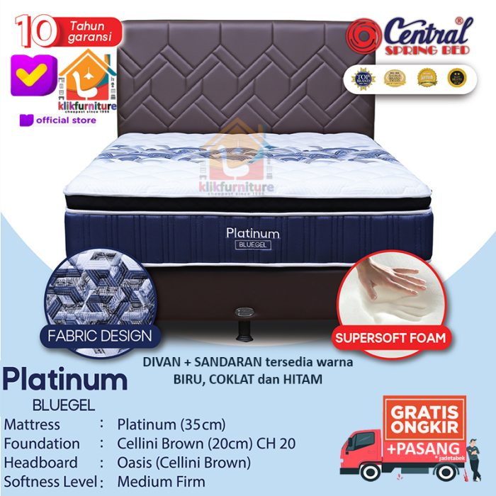 (1 set) Platinum Pillow Top With Bluegel Hb Oasis Central Springbed