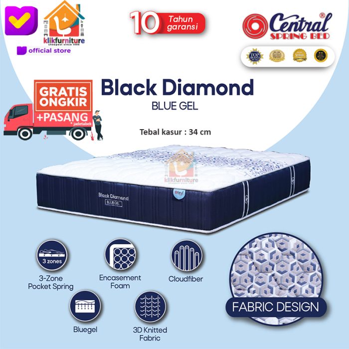 (kasur) Springbed Central Black Diamond 3 Zone Pocket Spring 34 cm