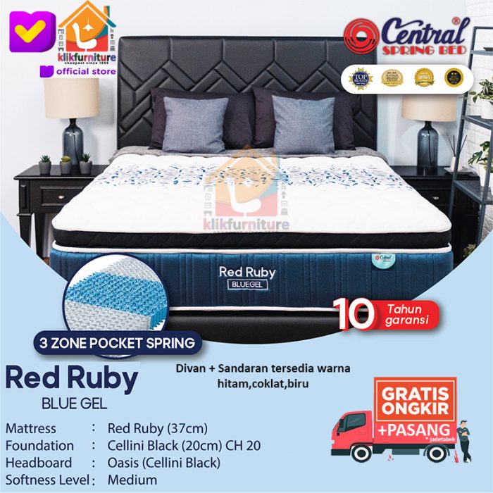 (1 set) Red Ruby 3 Zone Pocket BLUEGEL Hb Oasis Central Springbed