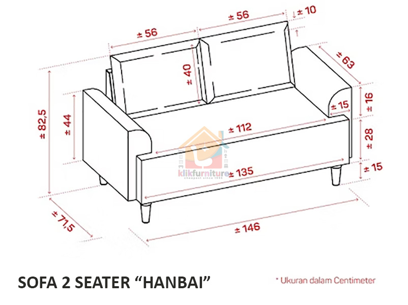 PREMIUM Sofa 2 Seater / 2 Dudukan Minimalis Modern HANBAI