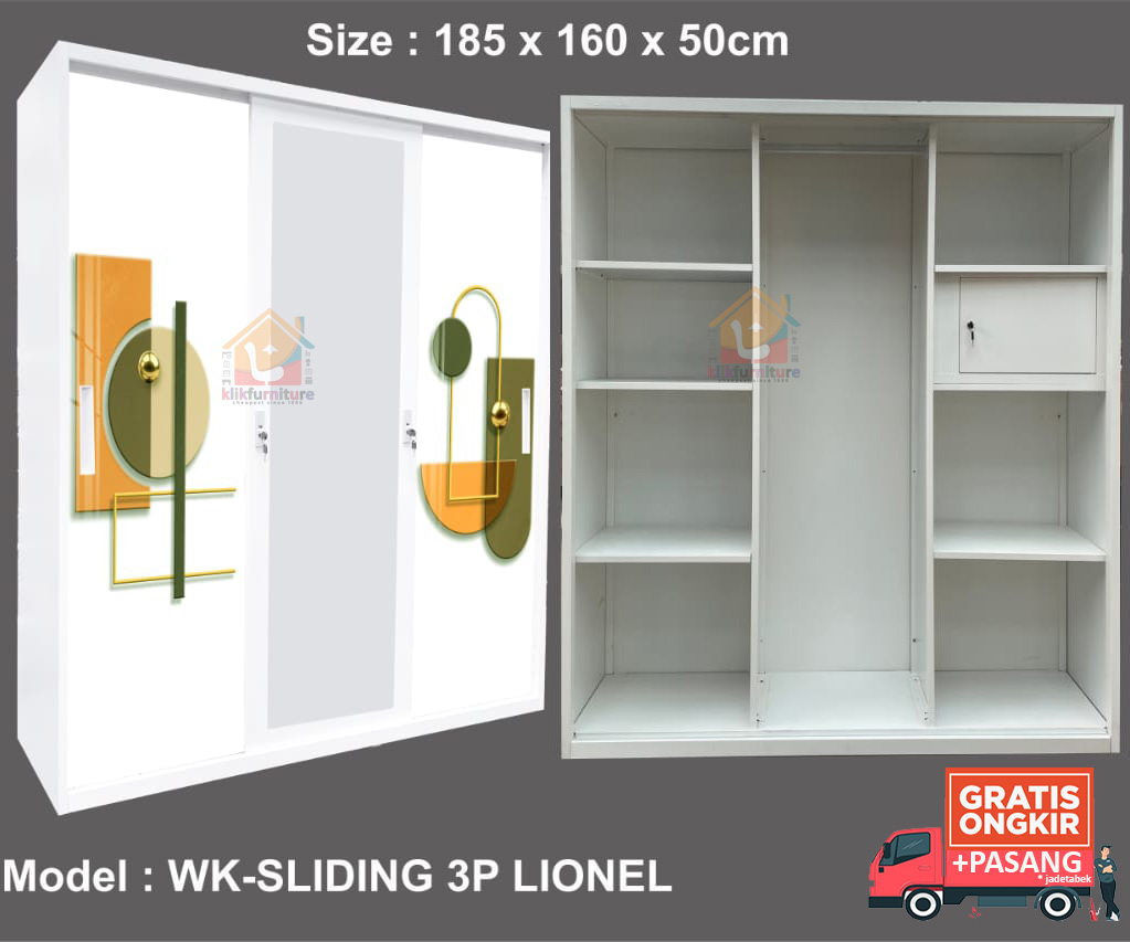 XTRA LARGE Lemari Pakaian Besi 3 Pintu Sliding LIONEL XL