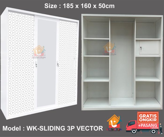 XTRA LARGE Lemari Pakaian Besi 3 Pintu Sliding VECTOR XL