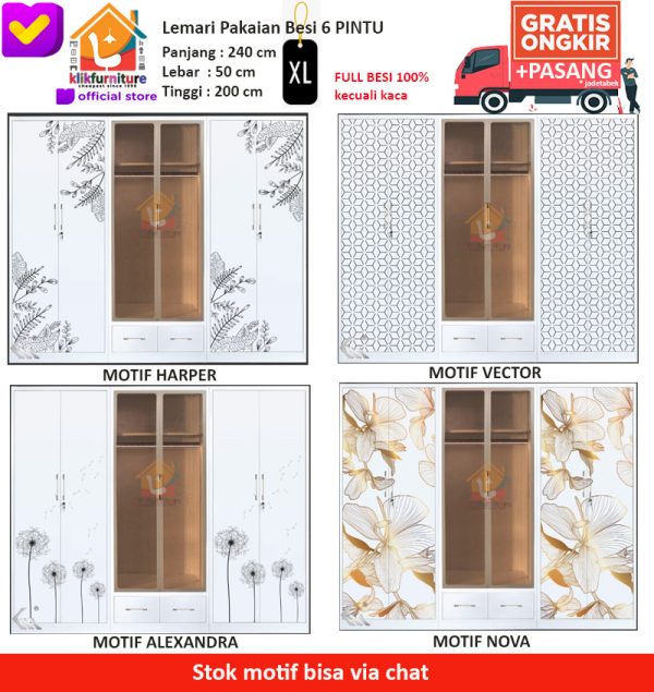 Lemari Pakaian Besi 6 Pintu + Laci HARPER/VECTOR/ALEXANDRA/NOVA 6P with ...