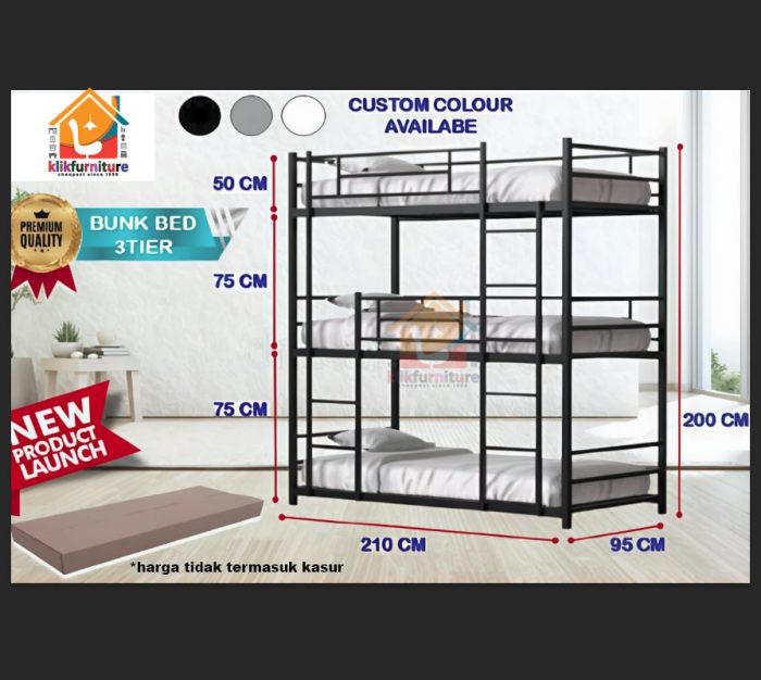 Ranjang Susun Besi Ranjang Tingkat Besi 3 Susun 3 Tingkat 3 TIER