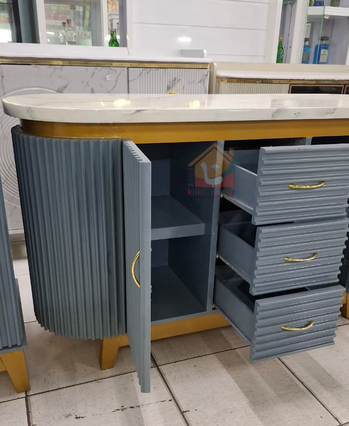 KLIKFURNITURE Sideboard Cupboard Lemari Bufet TV Meja Ruang Tamu Dining Room Living Room Oval SISILIA 140 cm