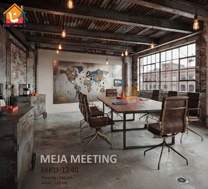 KLIKFURNITURE Meja Rapat Meja Meeting Conference Table Kantor Office Rangka Besi MKU1240