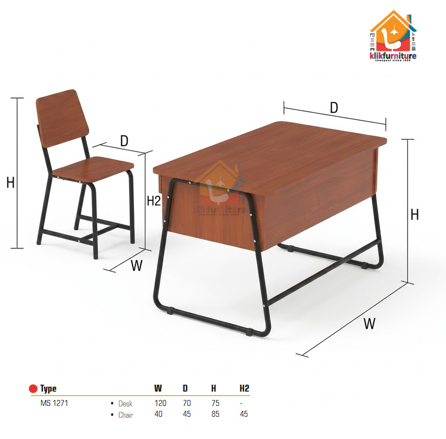 KLIKFURNITURE SET Meja Sekolah Meja Kursi Belajar Kursus Kuliah SCHOOL SET MS1271 Modera