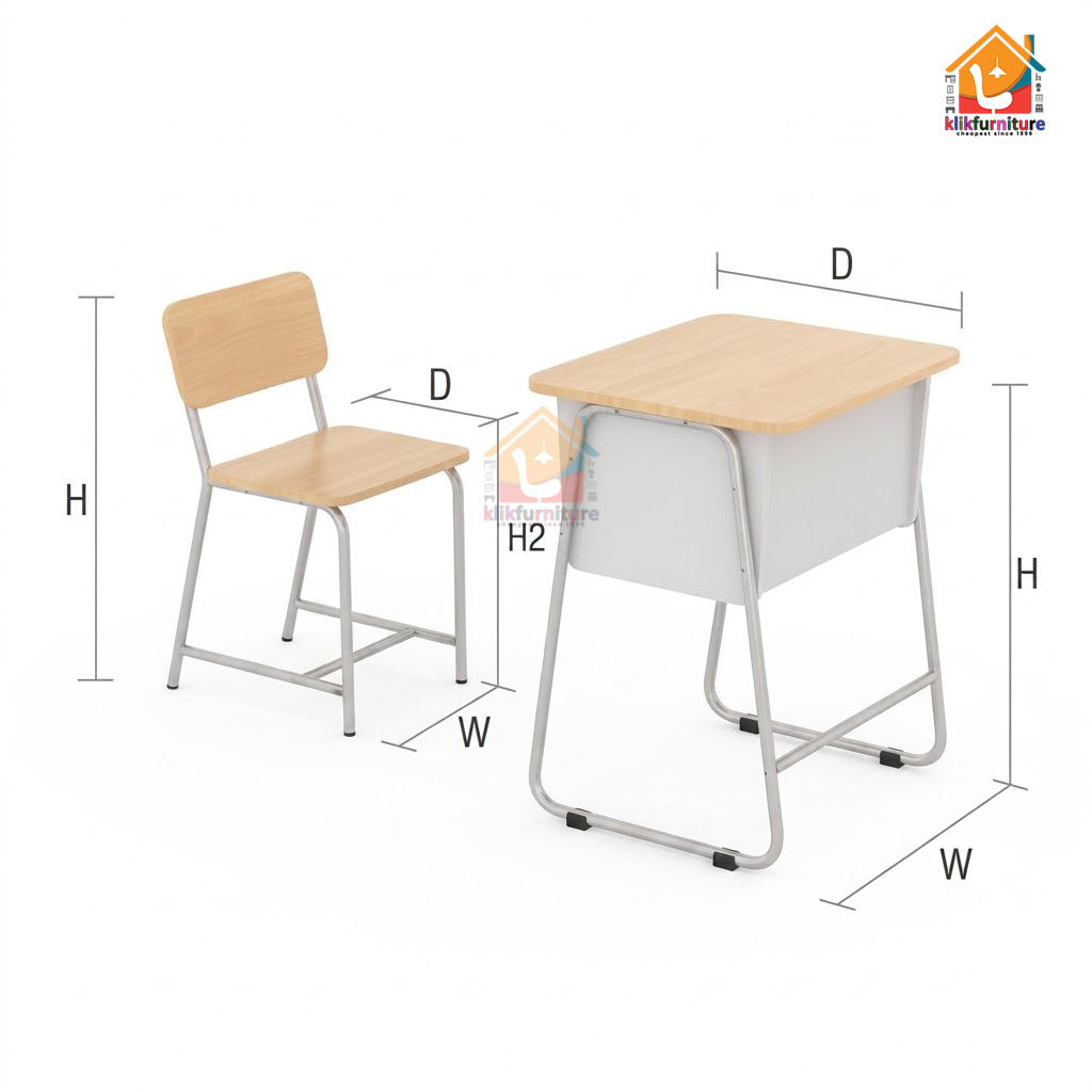 KLIKFURNITURE SCHOOL SET Meja Kursi Belajar Sekolah Kursus Kuliah SC 01 MODERA