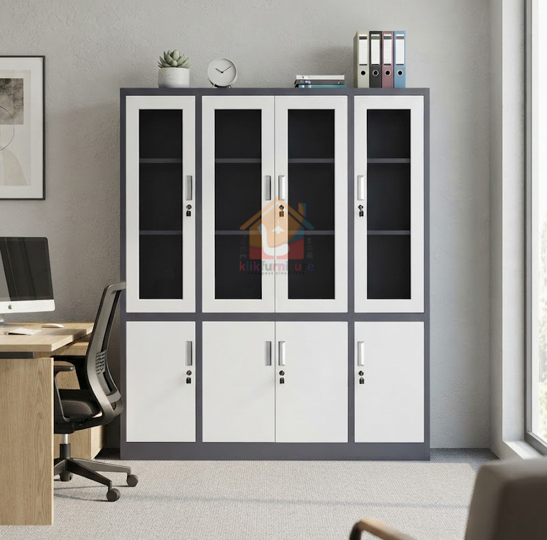 KLIKFURNITURE JUMBO 160 cm Lemari Arsip Besi Filing Cabinet Besi 4 Pintu BASEL UF-06