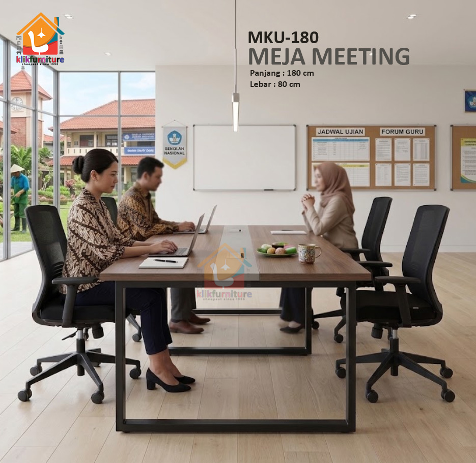 KLIKFURNITURE Meja Rapat MKU-180 Panjang 180 cm 80 cm - Meja Meeting Modern Rangka Besi
